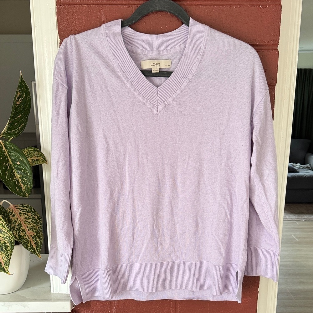 LOFT Light Purple V-Neck Sweater Small Petite